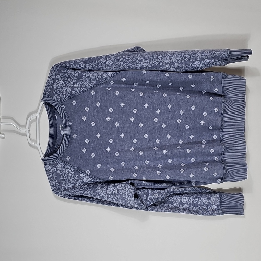 Aerie Blue Floral Raglan Sweatshirt XS Distressed Faded Pullover Soft Crewneck - Picture 4 of 16